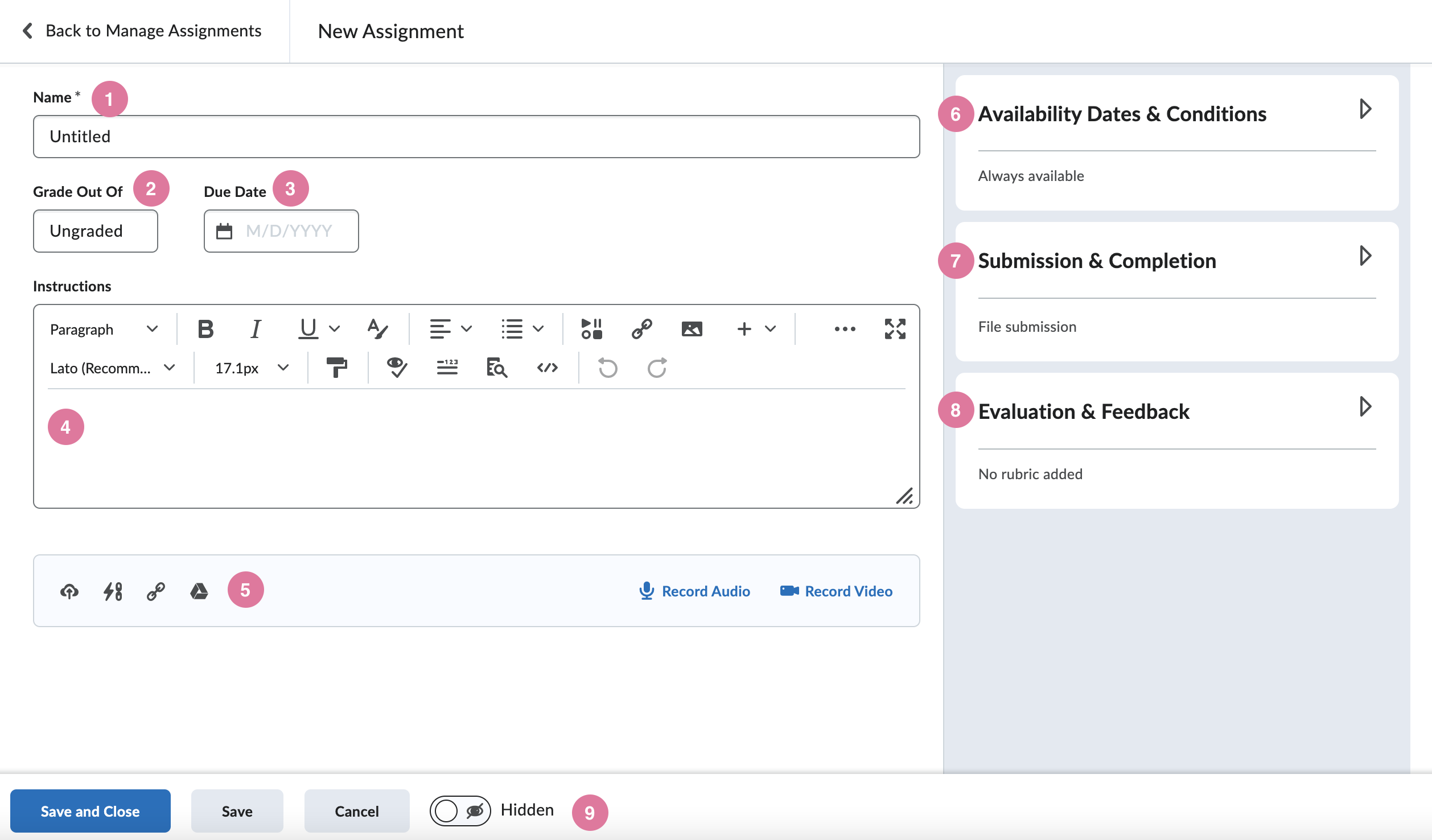 assignment page with labels